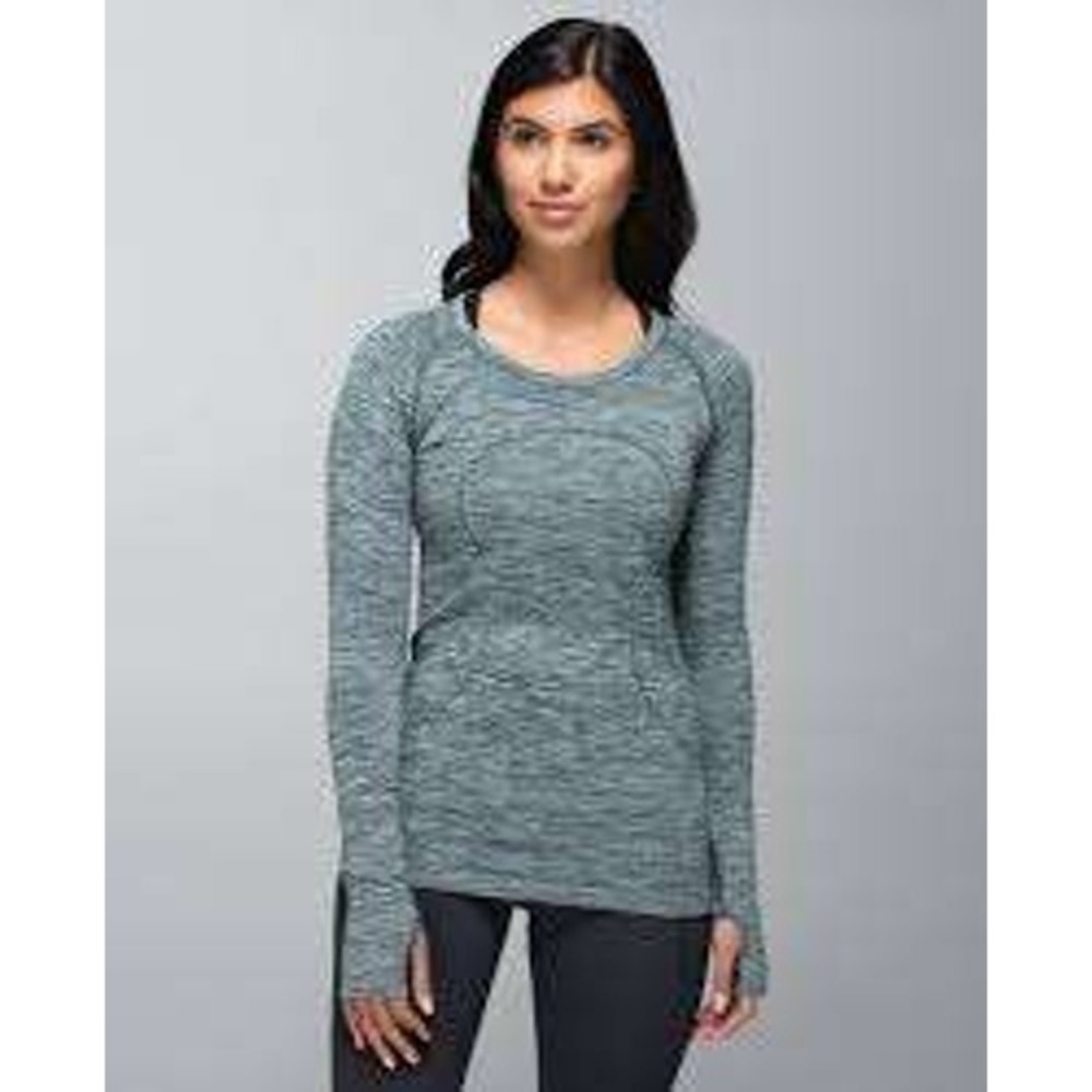 Lululemon Swiftly Tech Long Sleeve Crew Space Dye Gray White Size 4 Athletic Top